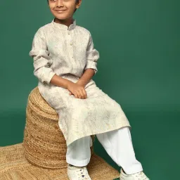 Sanwara Kids Beige Cotton Printed Kurta With Pants Set image 5