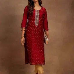 Libas Maroon Embroidered Straight Kurta-image-92