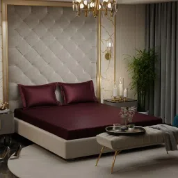 Stoa Paris Maroon 300 TC Polyester Double Fitted Sheet with 2 Pillow Covers image 5