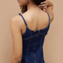 Ginger By Lifestyle Mid Blue Cotton Regular Fit Dress image 5