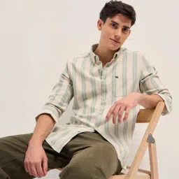 THE BEAR HOUSE Cream Polycotton Slim fit Striped Shirts-image-22