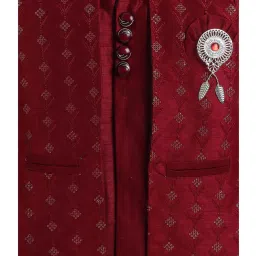 Fourfolds Boys Maroon Embellished Full Sleeves Indo Blazer with Pants image 5