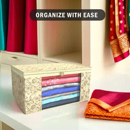 Aura Cream-Coloured & Grey 6 Pieces Printed Foldable Saree Covers image 4