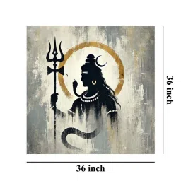 999Store Grey & Black Canvas Mystical Silhouette Of Lord Shiva With Trishul Painting image 5