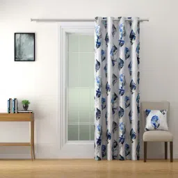 Swayam Omega Blue & White Faux Silk Door Curtains - Set of 2 image 3