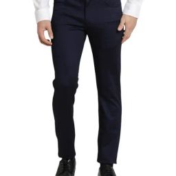 Turtle Dark Blue Knitted Ultra Slim Fit Dobby Trousers-picture-5
