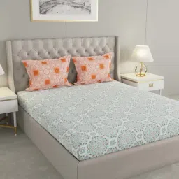 Raymond Home Blue Cotton 161 TC Queen Bedsheet with 2 Pillow Covers-picture-46