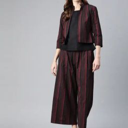 Cottinfab Black & Maroon Cotton Striped Co-Ord Set-picture-26