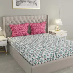 Raymond Home Blue Cotton 166 TC Queen Bedsheet with 2 Pillow Covers-image-2