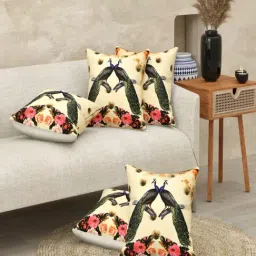 JaipurFabric Luxury Multicolor Jute Peacock Digital Printed Design Pillow Cushion Covers - Set of 3-image-1
