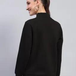 Monte Carlo Black Cotton Blend Solid Full Sleeve Sweatshirt image 2