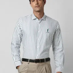Peter England White Cotton Slim Fit Striped Shirt-image-82