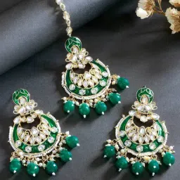 Peora Golden Green Kundan Set for Women-image-13