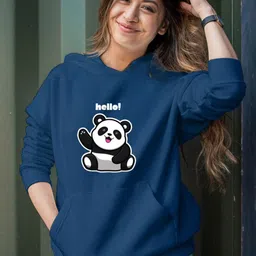 Povaxpo Women Navy Blue Graphic Hooded Sweatshirt-picture-12