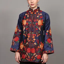 Exotic India Women Floral Crop Open Front Jacket with Embroidered-picture-21