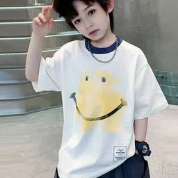 INCLUD Boys Smiley Graphic Printed Round Neck Raglan Sleeves Oversized Fit T-shirt-picture-40