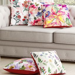 Sej by Nisha Gupta Pack of 5 Florals Premium 16 by 16 Cushion Covers - Pink-picture-25