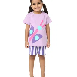 Plan B Cotton Knit Half Sleeves Butterfly Printed Shorts & Tee  Nightsuit - Lavender-picture-10