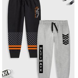 Trampoline Pack Of 2 Typography Printed Track Pants - Grey & Black-picture-2