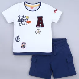 Babyhug Cotton Knit Half Sleeves T-Shirt & Shorts Set with Sports Theme Print & Patch Detailing - Navy Blue-picture-13