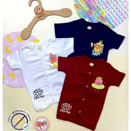 COCOON ORGANICS 100% Cotton Knit Pack Of 3 Half Sleeves Fruits Printed Anti Microbial Jhablas - Navy Blue Dark Red & White-image-102