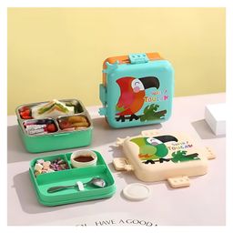 Sanjary Stainless Steel Insulated Double Decker Leakproof Lunchbox with Spoon, Soup Bowl, Dishwasher Safe, for kids School or Travel color design may vary-picture-0