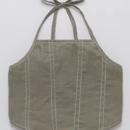 Taffykids 100% Cotton Woven Sleeveless Stitch Detailed Crop Top - Olive-picture-19