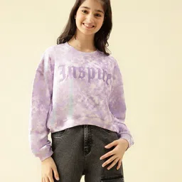 Lil Tomatoes Cotton Looper Knit Full Sleeves Inspire Text Printed Light Winter Tie Dye Sweatshirt - Lilac-picture-37