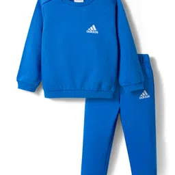 Adidas Kids Cotton Knit Full Sleeves Sweat Shirt & Joggers With Logo Print - Blue-image-81