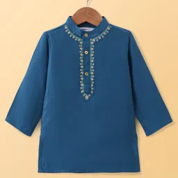 Babyoye Eco Conscious Full Sleeves Embroidered Kurta & Dhoti Set - Blue image 2