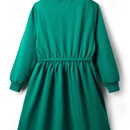 Pine Kids Cotton Knit Full Sleeves Sweatshirt Dress With Text Print - Dark Green image 2