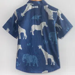 Hugsntugs Cotton Woven Half Sleeves Animals Printed Shirt - Navy Blue image 3