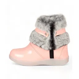 Lil Lollipop Stone Embellished Metal Applique & Fur Detailed Gloss Finish LED Boots - Pink image 3