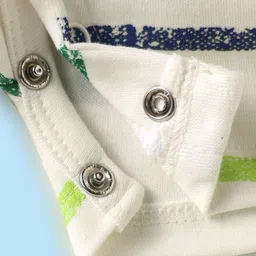 kookie kids india Kookie Kids Interlock Knit Half Sleeves Striped Romper With Vehicle Embroidery - White image 3