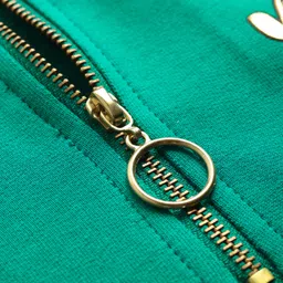 Pine Kids Cotton Knit Full Sleeves Sweatshirt Dress With Text Print - Dark Green image 3