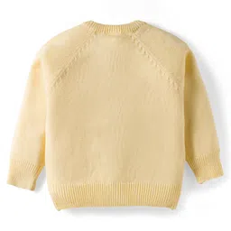 Babyhug Knitted Full Raglan Sleeves Front Open Sweater With Butterfly Design - Light Yellow image 3