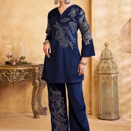 Kaftanize Embroidered V Neck Tunic With Palazzo Co-Ords image 2