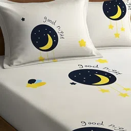 WEAVE AND DECOR White Conversational 300 TC King Bedsheet with 2 Pillow Covers image 4