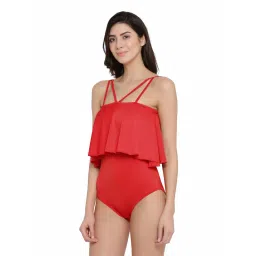 Clovia Padded Frilled Monokini In Red image 3