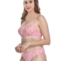 PIBU Pack of 2 Floral Printed Lightly Padded Cotton Bra With Brief image 5