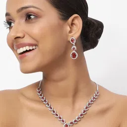 TRINK Rhodium-Plated American Diamond Studded Jewellery Set-picture-10