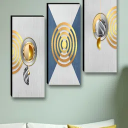 SAF White & Gold-Toned 3 Pieces Abstract Synthetic Wood Wall Paintings-picture-22