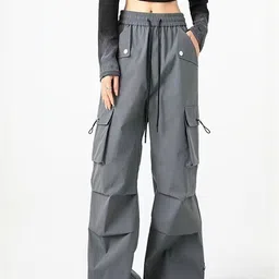 LULU & SKY Women Solid Wide Leg High-Rise No Fade Clean Look Cargo Jeans-picture-38