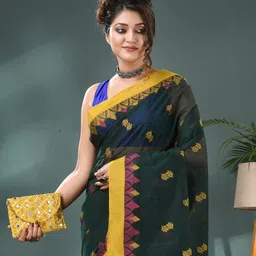 DESH BIDESH Woven Design Zari Pure Cotton Taant Saree With Blouse Piece image 5