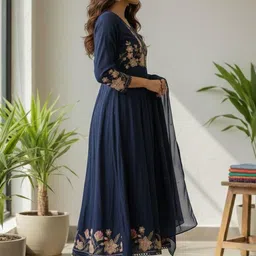 MILAAV Women Floral Embroidered Panelled Thread Work Kurta with Trousers & With Dupatta image 5