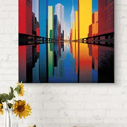 SAF Red & Blue Cityscape Printed Canvas Wall Art image 5