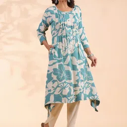 vbuyz KALINI Floral Printed Round Neck Pure Cotton A-Line Kurta with Palazzos image 3