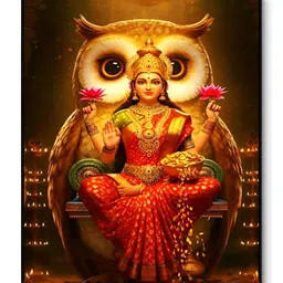 Myntra Elegant Homes Black & Red Goddess Lakshmi Owl Religious Wall Art-picture-35