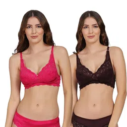 samvar Women Red,Maroon Net Bra Panty Set for Lingerie Set Undergarments Pack of 2-picture-25