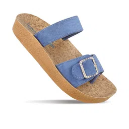 Walkaroo Women Blue & Beige Open Toe Flats-image-4